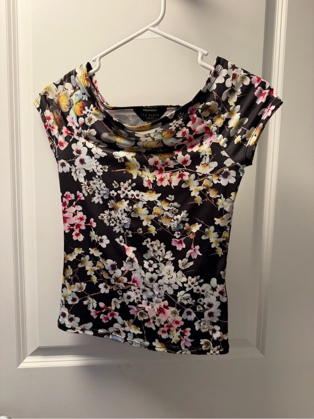 Ted Baker Black Floral Cap-Sleeve Top